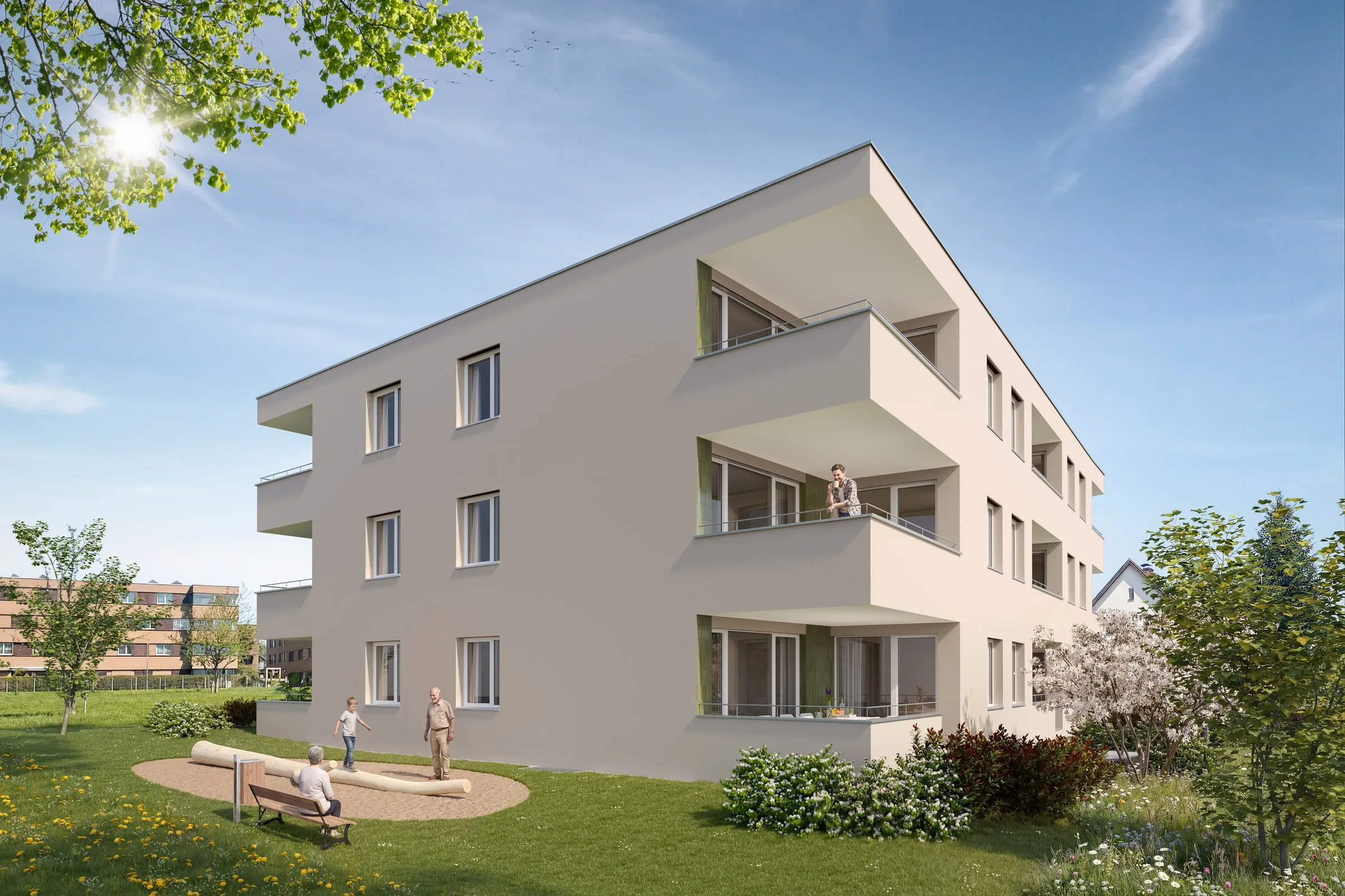 Architekturvisualisierung Mehrfamilienhaus Lochau, Vorarlberg — für Hefel Wohnbau