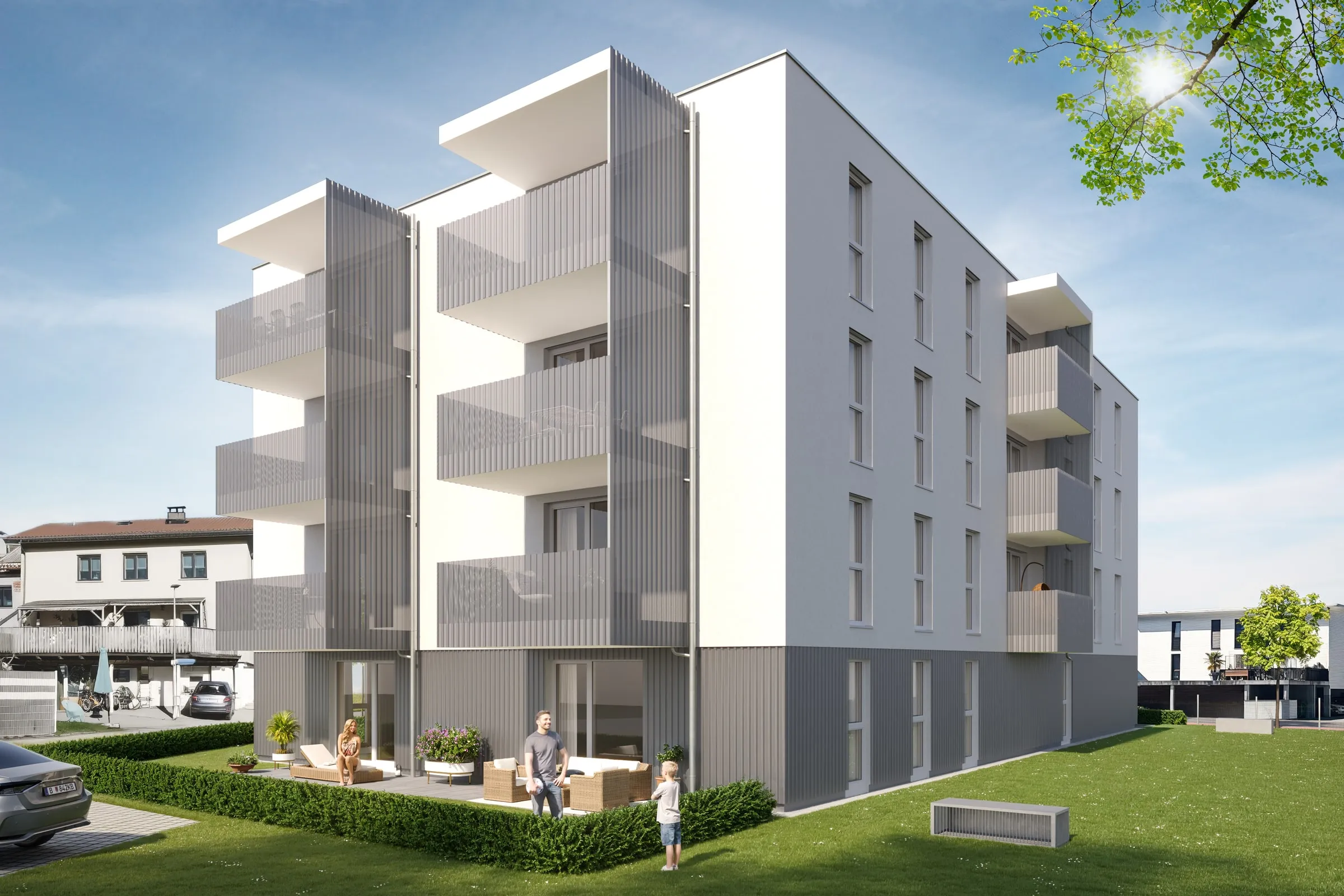 Architekturvisualisierung Mehrfamilienhaus Hohenems, Vorarlberg — für Hefel Wohnbau