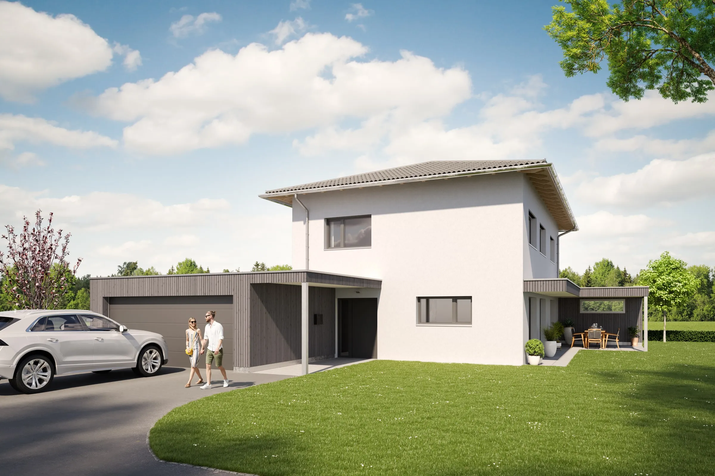 Außenvisualisierung Einfamilienhaus für Bau Summer Ansicht 3