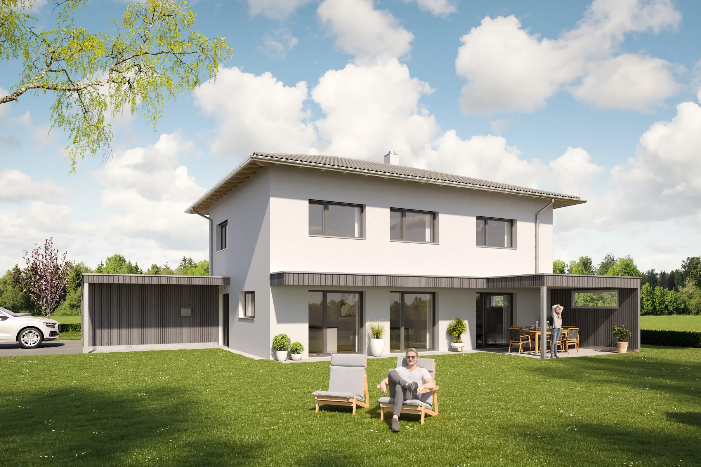 Außenvisualisierung Einfamilienhaus für Bau Summer Ansicht 2