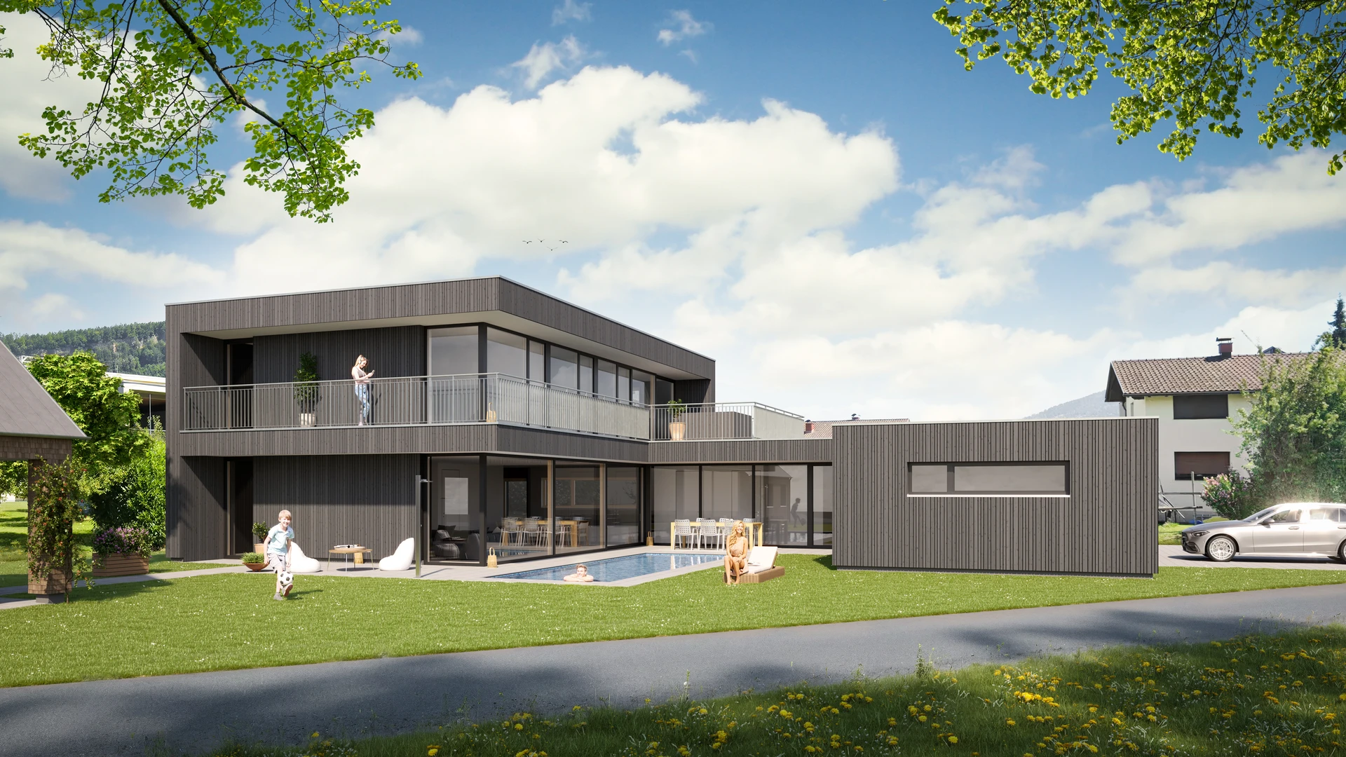 3D-Visualisierung Preise — hochwertiges Architektur-Rendering eines modernen Einfamilienhauses